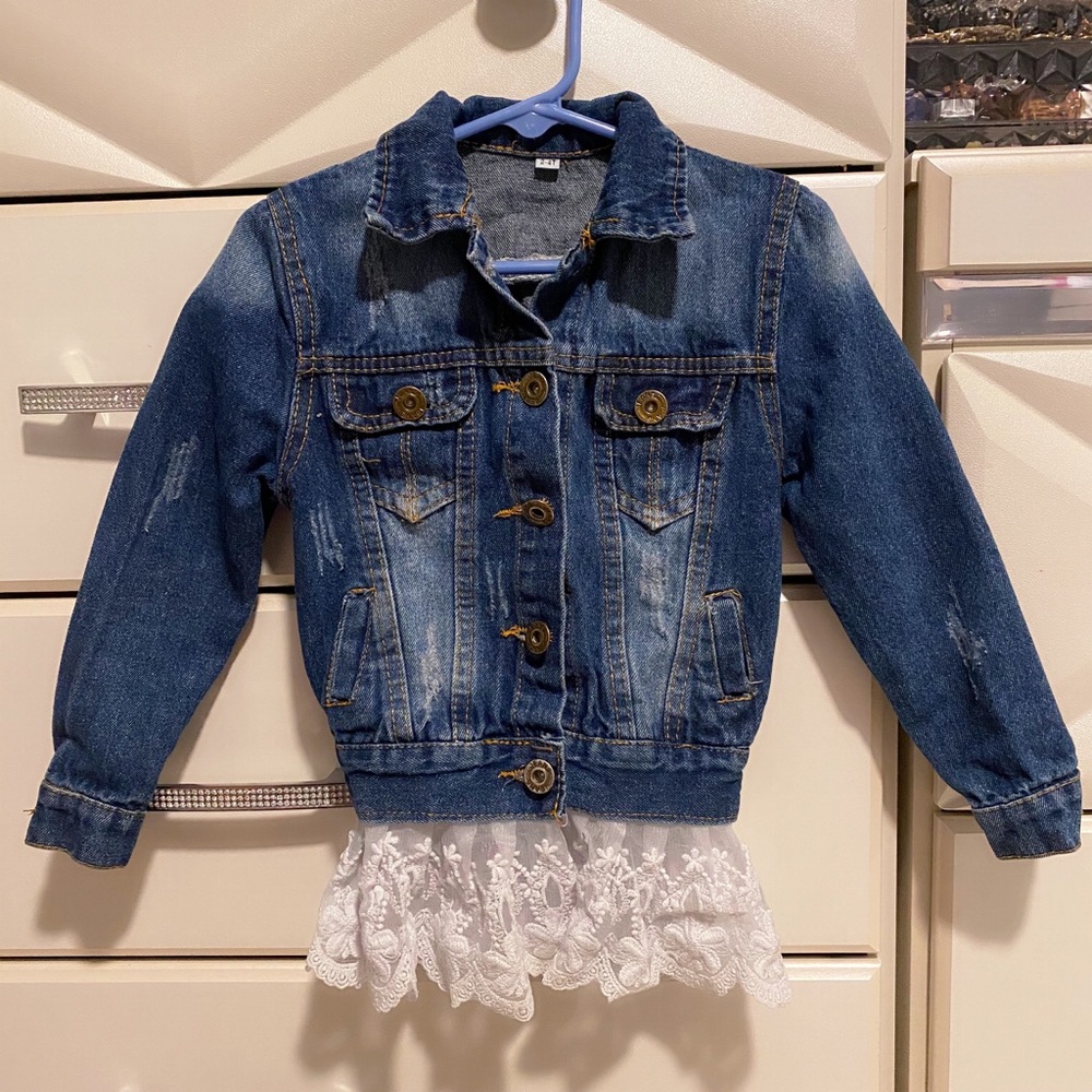 Denim Jacket with Lace Trim for Kids